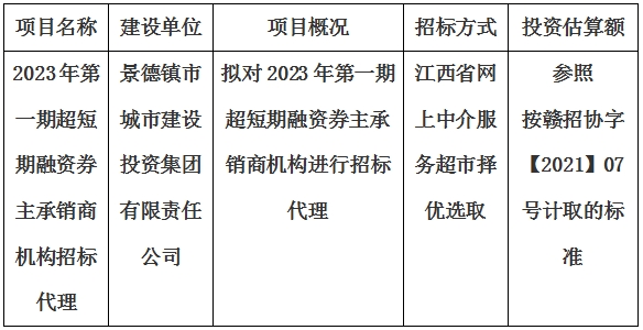 2023年第一期超短期融資券主承銷商機(jī)構(gòu)招標(biāo)代理計(jì)劃公告