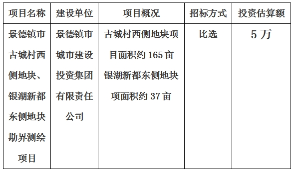 景德鎮(zhèn)市古城村西側地塊、銀湖新都東側地塊勘界測繪項目計劃公告