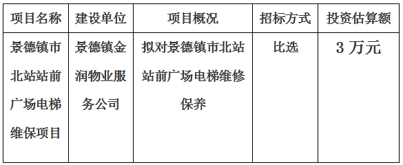 景德鎮(zhèn)市北站站前廣場電梯維保項目計劃公告　